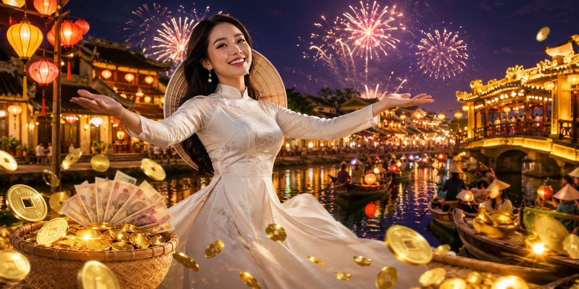 Người phụ nữ Huế đội nón lá nhận ưu đãi hoàn tiền khi chơi casino trực tuyến